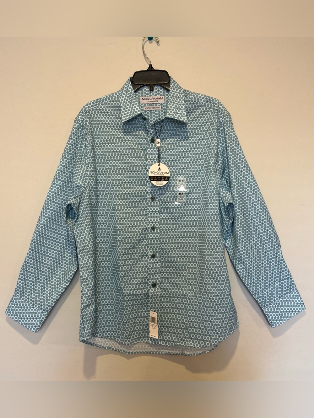 NICK GRAHAM Men's Long Sleeve Button-Front Shirt Modern Fit Size M 32-33 Green
